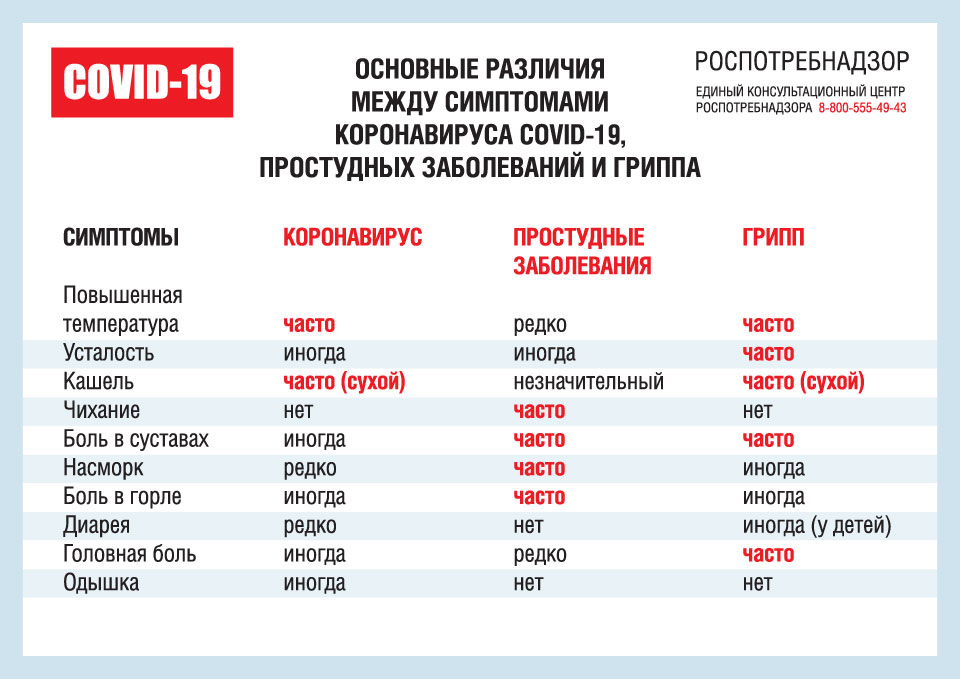 Плакат "Основные различия между симптомами коронавируса и простудных заболеваний и гриппа" Плакат "Основные различия между симптомами коронавируса и простудных заболеваний и гриппа"